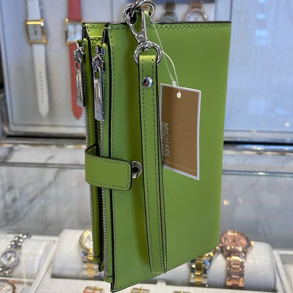 MICHAEL KORS LG DOUBLE ZIP WRISTLET Wallet Phone Case Holder 
Lime
NWT - Picture 4 of 16